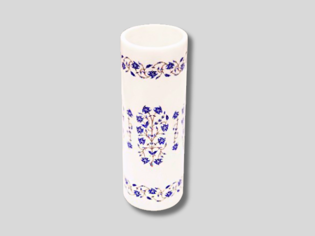 Natural Marble Flower Vase Glass Floral Fine Inlay Lapis Stone Patio Decor